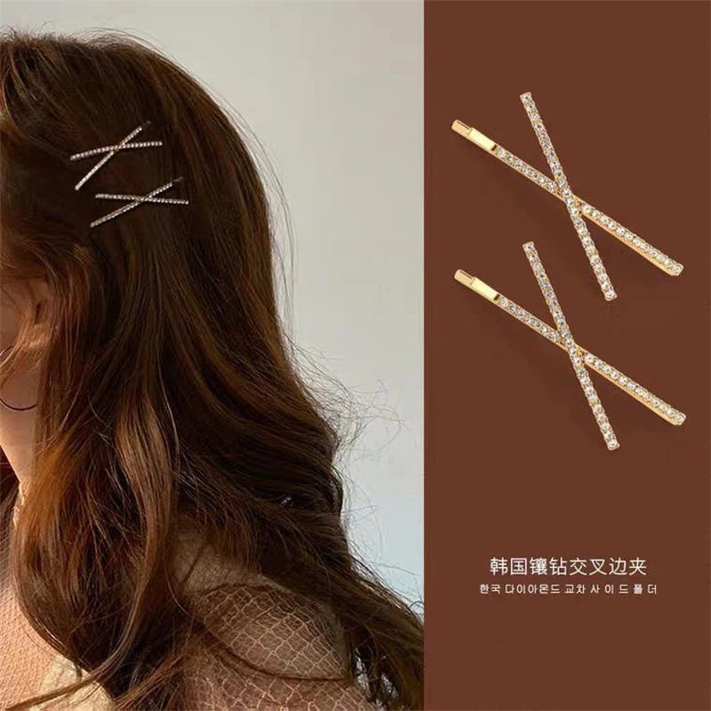Cross Crystal Hairpins com strass para meninas, grampos de cabelo, presilhas laterais simples, Headwear nupcial, novos acessórios, X, 2pcs, 3 pcs