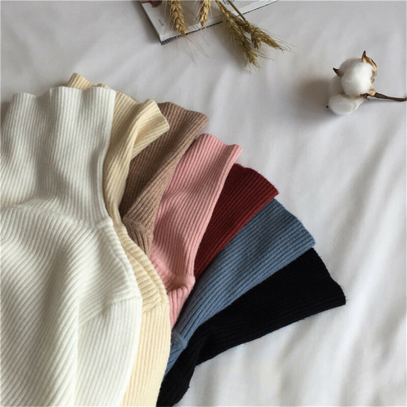 2021 Autumn Winter Thick Sweater Women Knitted Ribbed Pullover Sweater Long Sleeve Turtleneck Slim Jumper Soft Warm