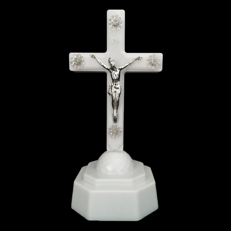 LED Light Christ Jesus Lcon Cross Home Church Pray Ornaments Church Souvenirs 11UA