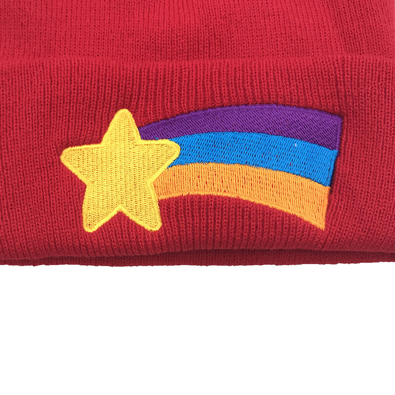 Gorro con bordado de estrella de pentagrama de arcoíris, accesorios de ropa de tendencia de invierno con gorro de punto cálido, moda de invierno