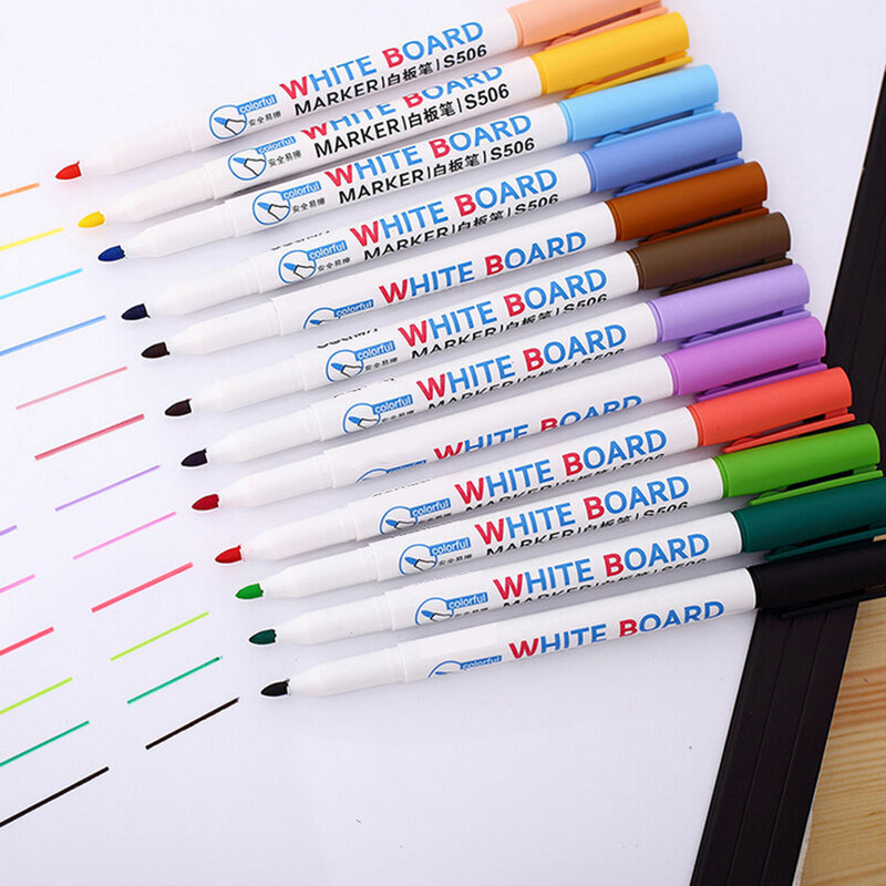 Ensemble de stylos marqueurs effaçables pour tableau blanc, 12/8 couleurs, papeterie de bureau, fournitures de dessin scolaires