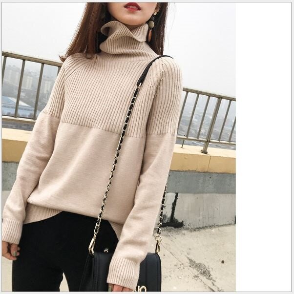 Obrix Spring Autumn Female Sweater Light Full Sleeve Turtleneck Casual Style Streetwear Pullover For Women