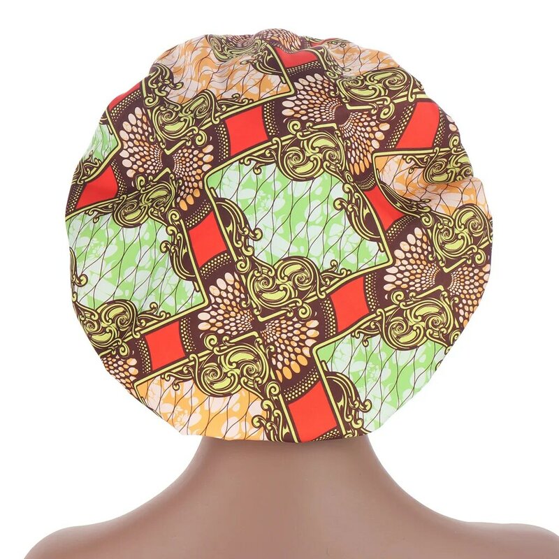 아프리카 패턴 인쇄 새틴 보닛 히잡 모자, 여성 야간 수면 모자 마스크 포함, 터번 초대형 헤드웨어, 레이디 헤드 랩 모자
