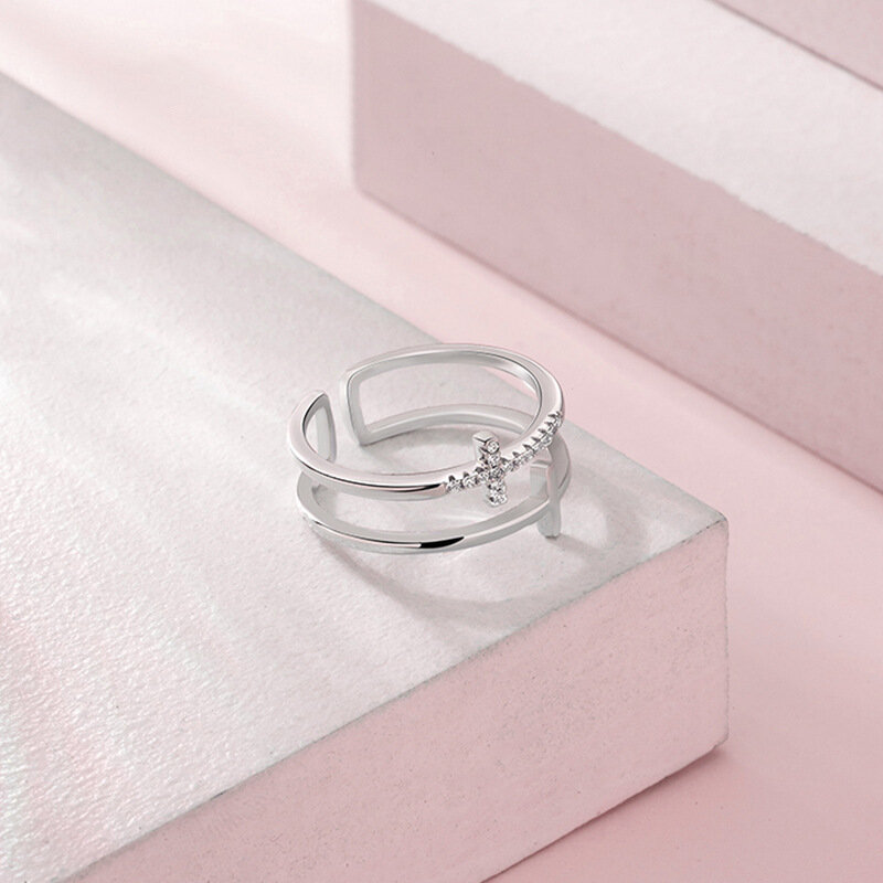 Sodrov Zilver 925 Sieraden Voor Vrouwen 925 Sterling Zilver Trendy Cross Finger Ring Maat Verstelbare Opening Zilveren Ringen