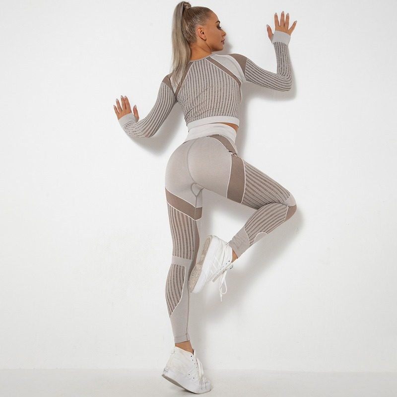 Hợp Thời Trang Tập Yoga Bộ Liền Mạch Rỗng Ra Hấp Thụ Độ Ẩm Tập Yoga Tay Dài Bộ Đồ Tập Gym Quần Legging Nữ Thể Thao Thể Dục Pantalones Mujer