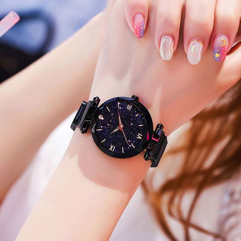 Kobiety Starry Sky zegarki bransoletka luksusowa siatka magnetyczna zegarek kwarcowy zegarek Ladys kobieta diamentowy zegarek relogio feminino