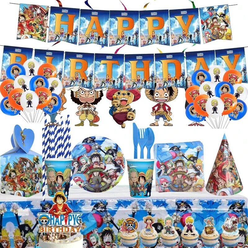 Anime One Piece Theme Kids Birthday Party Disposable Tableware Cup Plate Balloons Baby Shower Wedding Party Decoration Supplies Festive Party Supplies