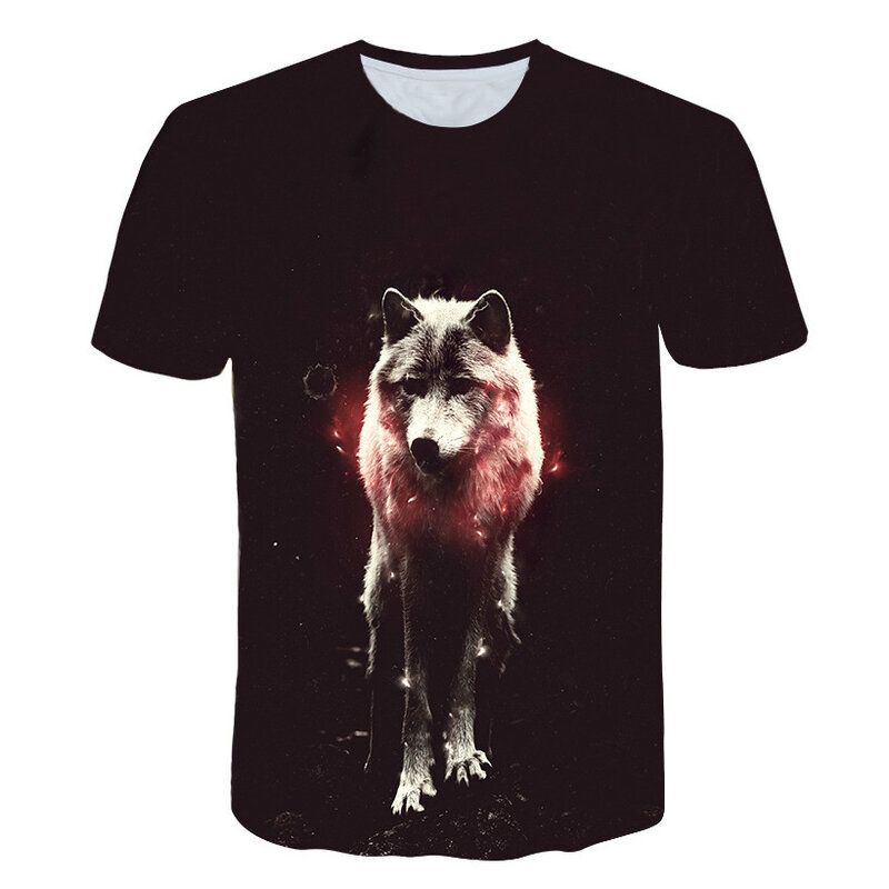 Loup Imprimé T-shirt Garçons 2021 D'été Animal Manches Courtes Streetwer Cool 3D Imprimé Enfants Hauts Pour Filles Plage Sport Causul T-shirts