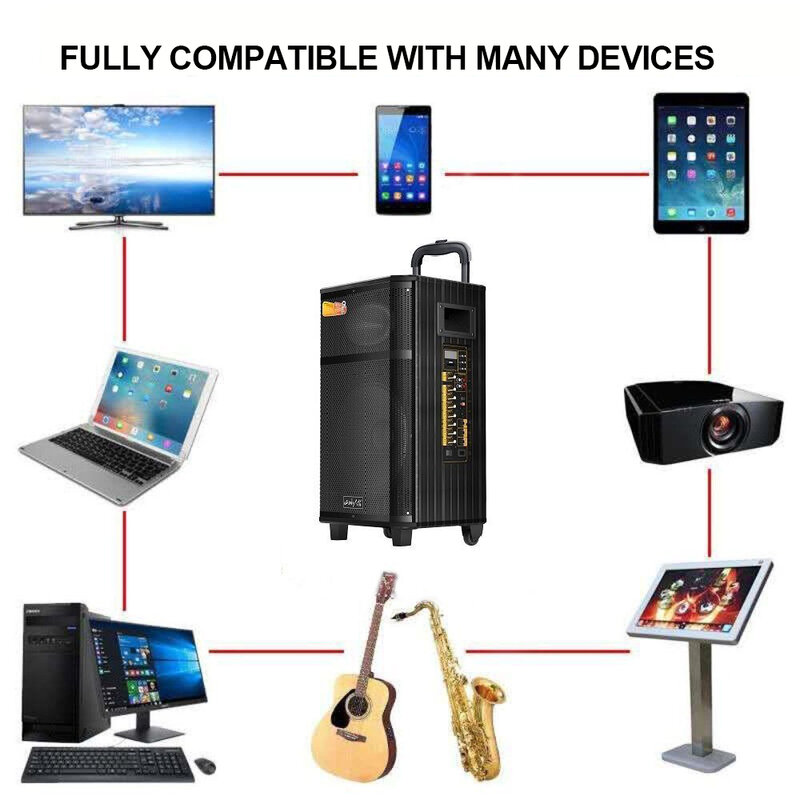 Pull Rod Bluetooth Speaker For Instruments Guitar Phone PC USB TF Party Bass Treble Microphone Wireless Portable Loudspeaker