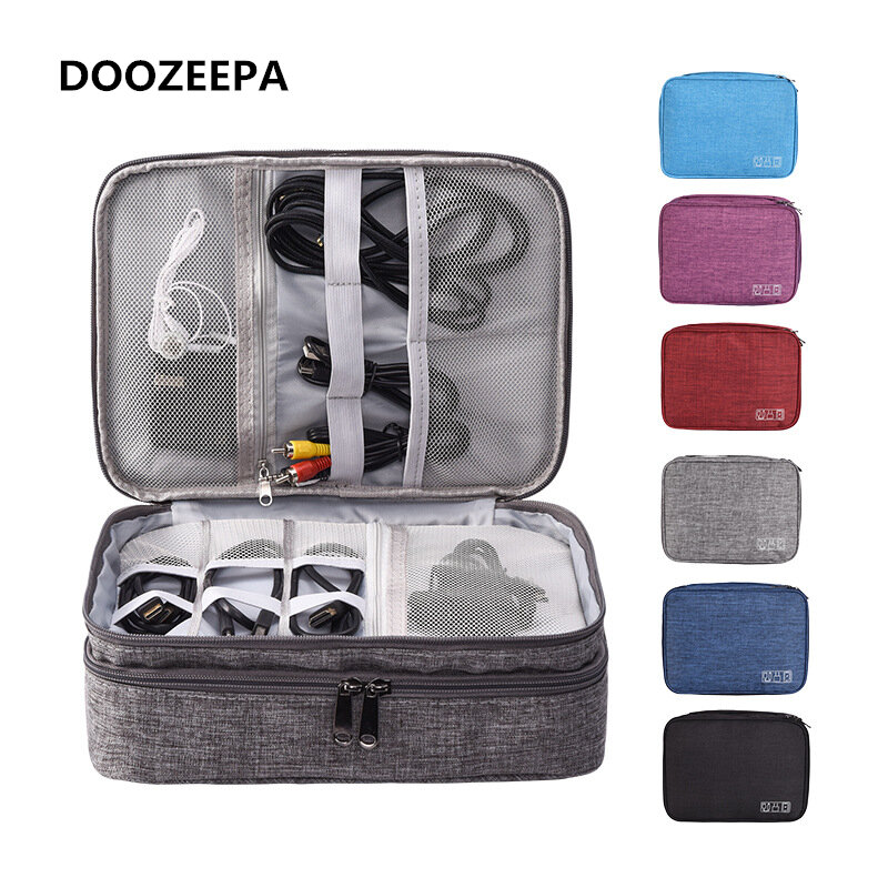 Doozeepa ポータブルデジタルオーガナイザートラベルバッグ 2 層電子アクセサリー収納袋デジタルデバイス袋ガジェットキャリーバッグ