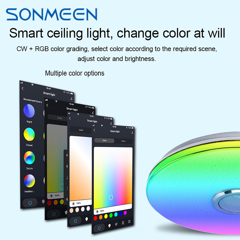 SONMEEN-Lámpara de Techo Inteligente por Control Remoto, Luz Moderna con Wifi, RGB, Iluminación Regulable con Música, Aplicación Bluetooth, 36 W para el Hogar