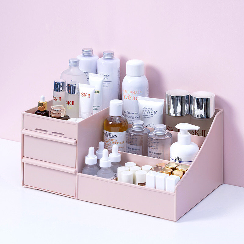 Organizador de maquillaje para escritorio, caja de almacenamiento de cosméticos, joyería, esmalte de uñas, cajón, contenedor de maquillaje, organizador de escritorio de gran capacidad