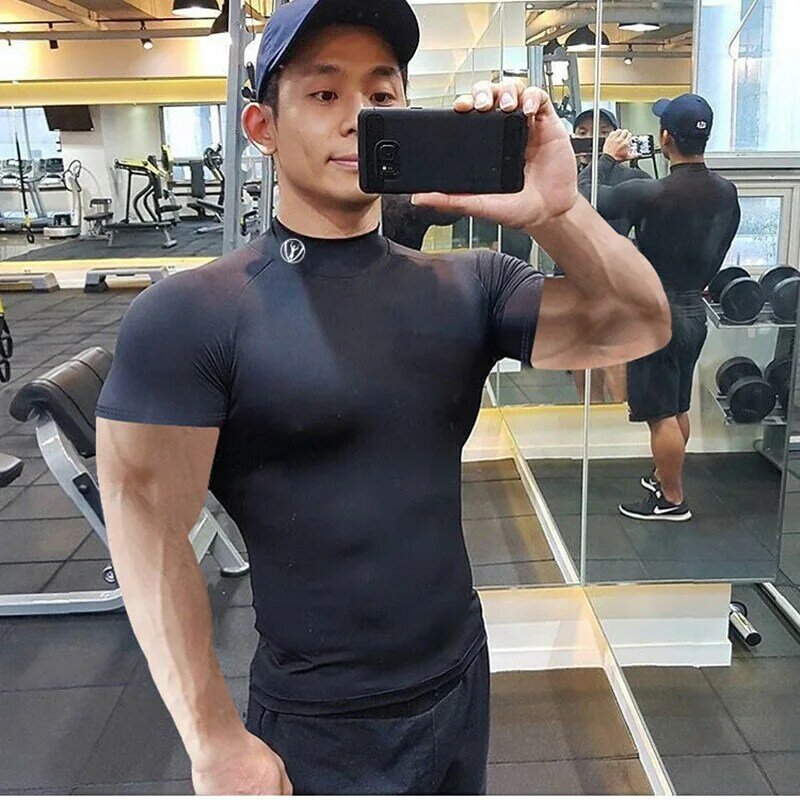 T-Shirt col rond à manches courtes pour homme, haut Slim et décontracté, à la mode, pour gym, Fitness et musculation, 2021