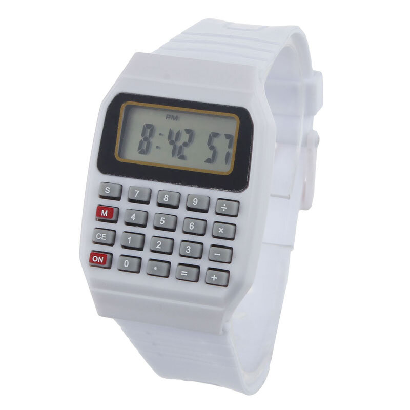 2019 방수 어린이 소년 Unsex 실리콘 다목적 시간 전자 손목 계산기 시계 어린이 알람 날짜 시계 선물 Q