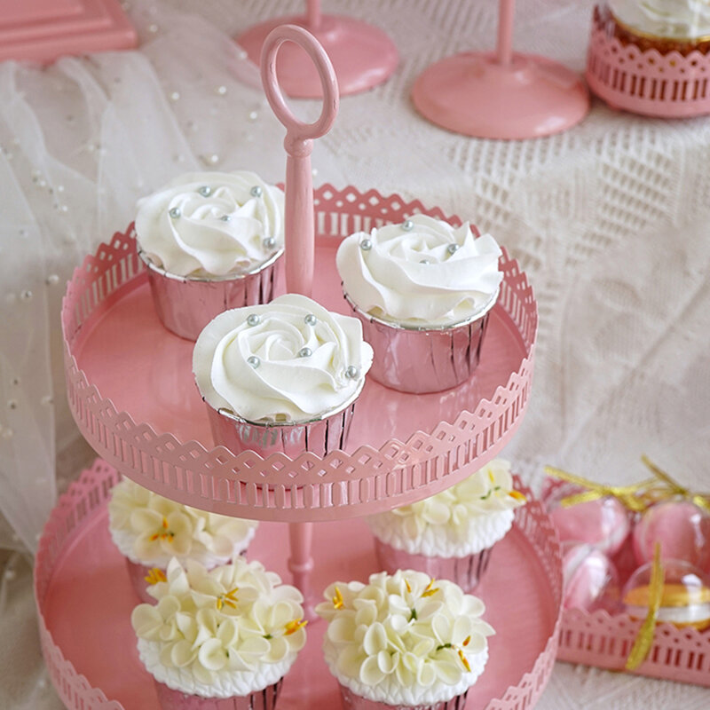SWEETGO-Soporte de pastel rosa, bandeja para cupcakes, herramientas de cumpleaños para niña, decoración del hogar, barra de dulces, mesa de postre, proveedor de fiesta