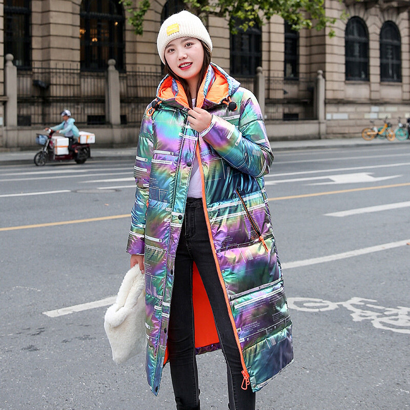 의류 특대 겨울 다운 재킷 여성 Parkas Mujer 두꺼운 하라주쿠 인쇄 후드 패딩 코트 여성 긴 퍼퍼 재킷