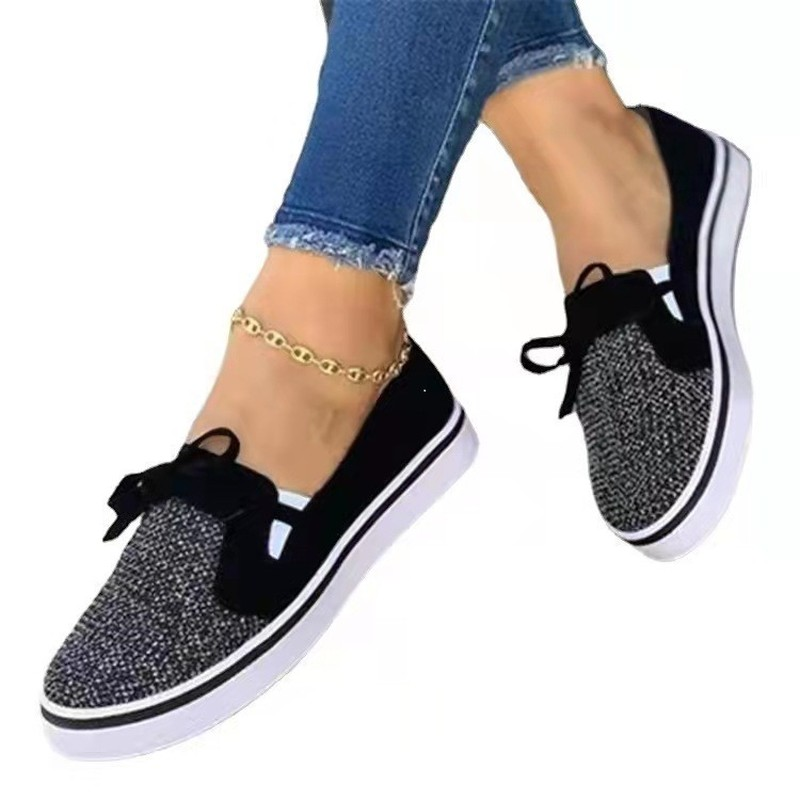 Zapatos planos vulcanizados para mujer, calzado informal sin cordones con banda elástica de Color sólido, talla grande, para caminar, novedad de 2021