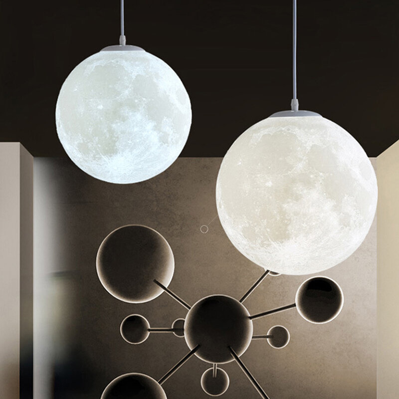 الإبداعية ثلاثية الأبعاد مطبوعة القمر قلادة مصباح 3 ألوان الإضاءة AC110-220V القمر مصباح معلق لغرفة النوم أضواء قلادة المنزل الديكور