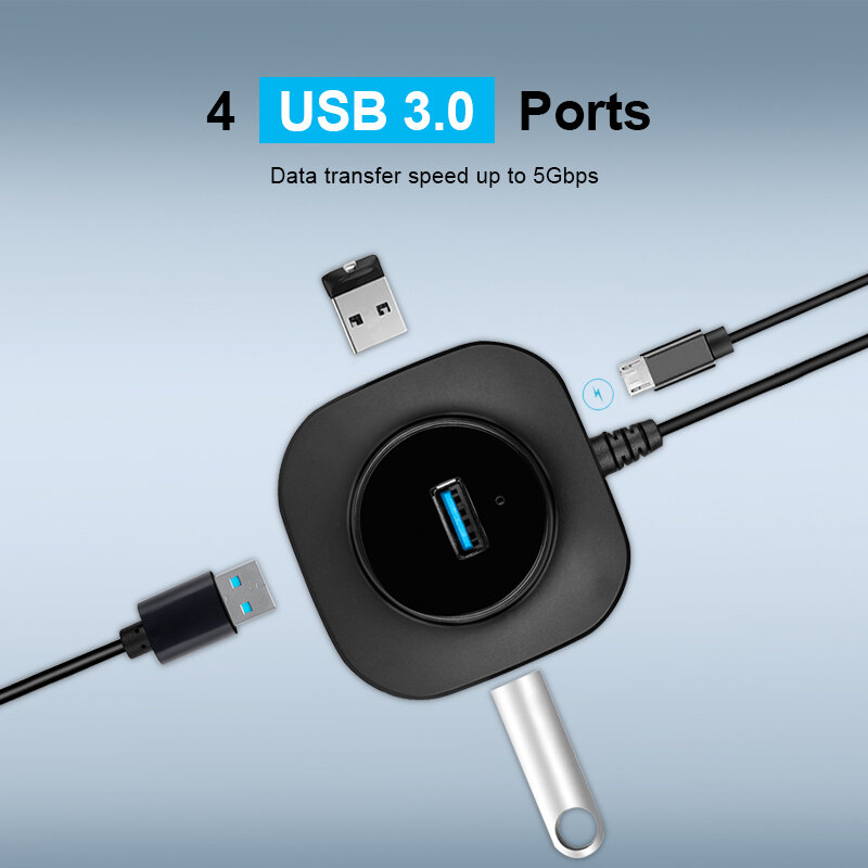 Mini hub USB 3.0/2.0, répartiteur avec 4 ports, haute vitesse, pour PC, adaptateur multiport pour ordinateur