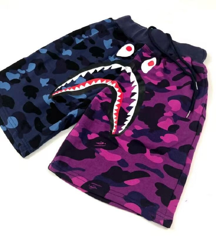 2021夏新ビーチパンツ男性の日本の潮のブランドショーツ迷彩サメの口プリントカジュアルパンツ