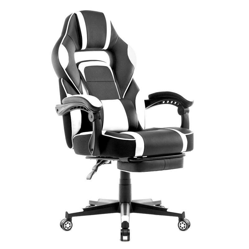 Silla de Gaming con reposapiés y cojín Lumbar, silla de trabajo reclinable, de cuero, para oficina