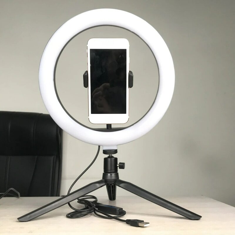 Anillo de luz LED regulable para selfis, lámpara de 26cm y 10 pulgadas con soporte para móvil y cámara de fotos y vídeos de YouTube