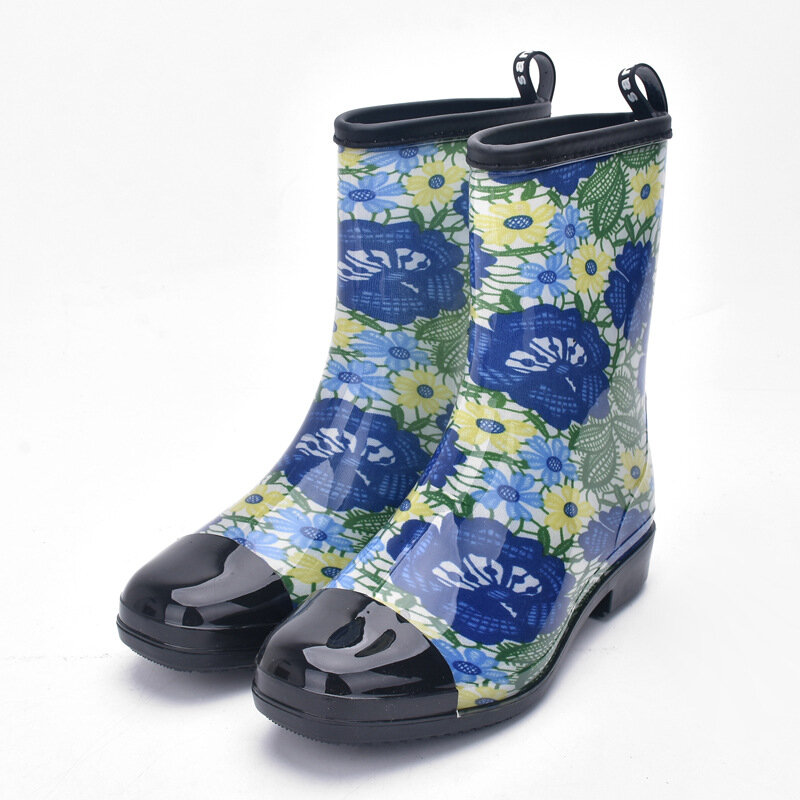 Botas de lluvia impermeables para mujer, botines florales a la moda, para primavera y otoño, novedad