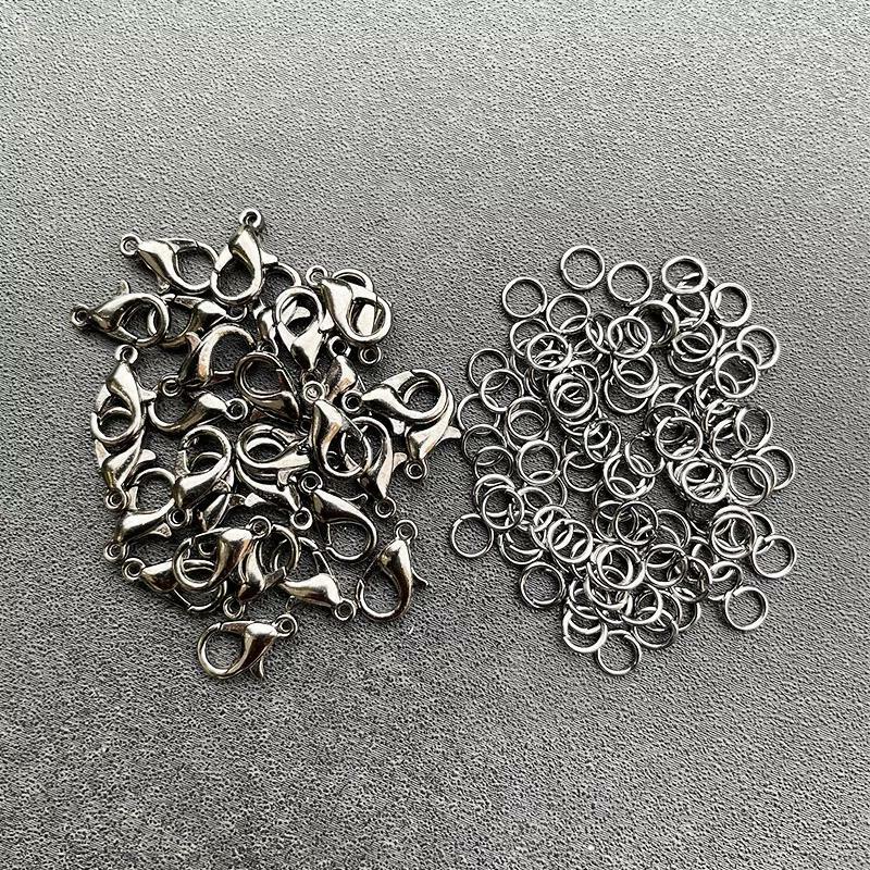 50Pcs Lobster Clasp Hook and 100Pcs Open Circle Jump Rings Jewelry Findings DIY Making Necklace bracelet Buckle Accessories