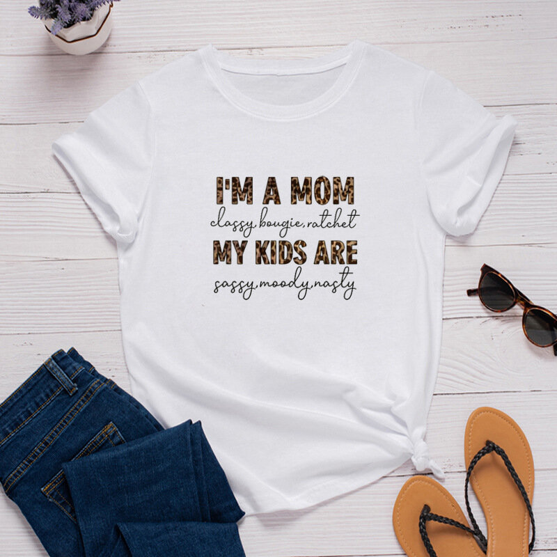 Tôi Là Mẹ Con Báo In Chữ Nữ Áo Thun Nữ Tay Ngắn Cổ Tròn Rời Nữ Áo Nữ Áo Thun áo Camisetas Mujer