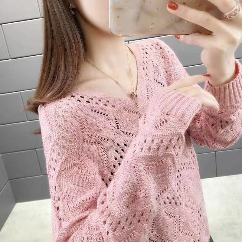 Hollow Out Knitted Women Sweater Pullovers Autumn New 2021 Loose Lightweight Female Pulls Outwear Coats Tops