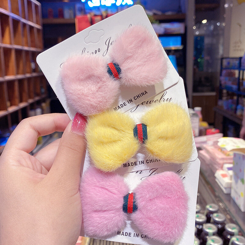 Lazo de tela de felpa de Corea, horquilla pequeña de princesa, Clip lateral, pinza de pelo roto, de pico de pato, accesorios para niña