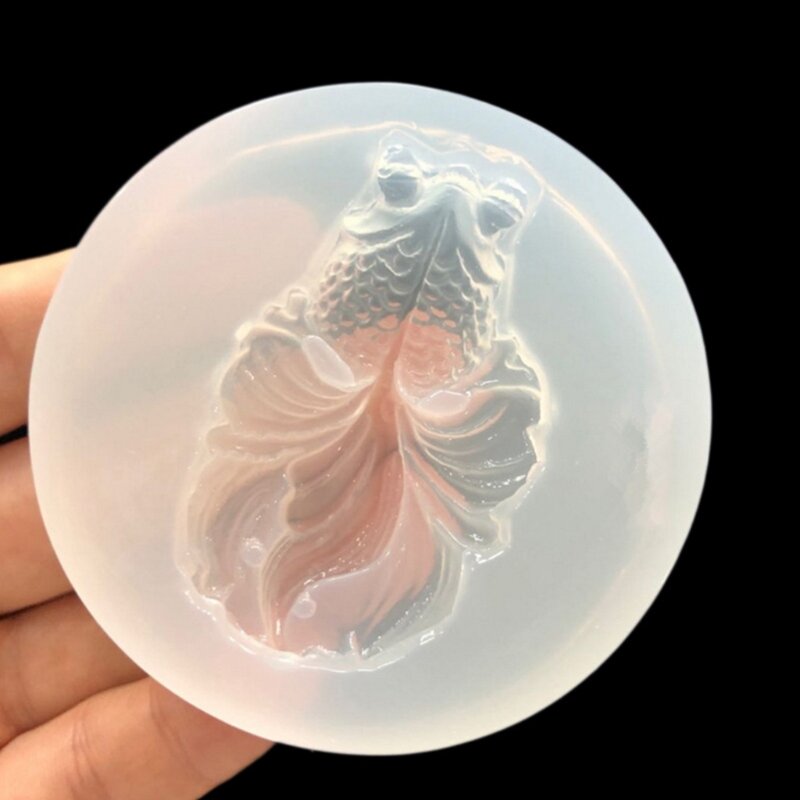Molde de silicona transparente, espejo en forma de pez dorado, artesanía DIY, joyería, colgante hecho a mano, resina epoxi