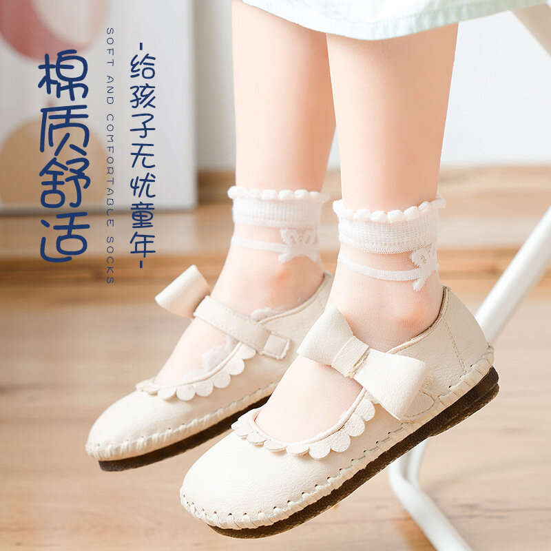Новинка 2022, детские носки, тонкие стеклянные шелковые носки для девочек, кружевные дышащие детские носки, носки среднего и большого размера для детей 3-16 лет