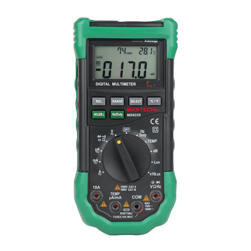 Mastech – multimètre numérique à plage automatique MS8229, Original, 5 en 1, multifonction, niveau sonore Lux, testeur de température et d'humidité