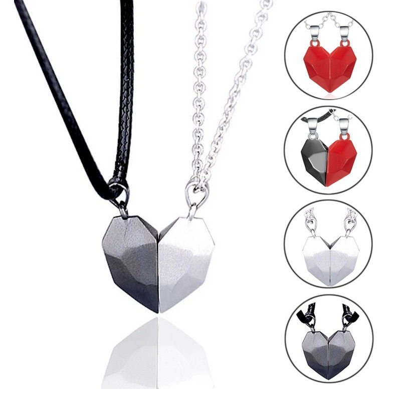 Hot Sale Black and White Wishing Stone Couple Necklace Magnetic Attraction Stitching Magnetic Love Pendant Necklace Set