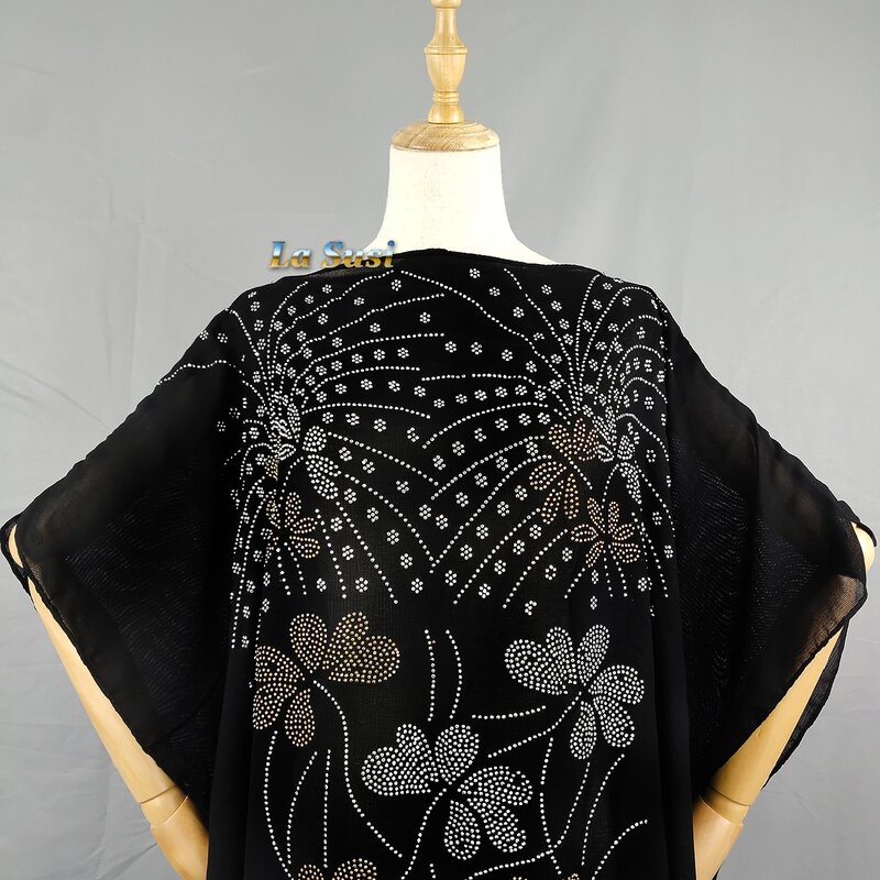 Dois lados vestidos africanos para a mulher abaya dubai flor pedras musselina longa robe roupas de algodão africano plus size ld428