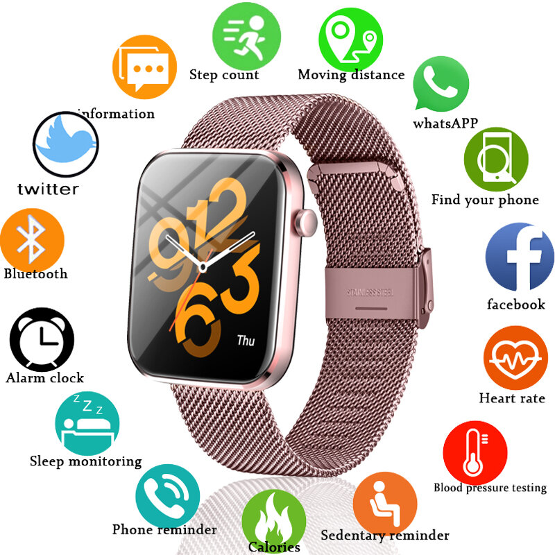 Luik Nieuwe Smart Horloge Vrouwen 1.69 Inch Full Touch Fitness Real-Time Activiteit Tracker Bloeddruk Sport Dames Smart horloge Mannen