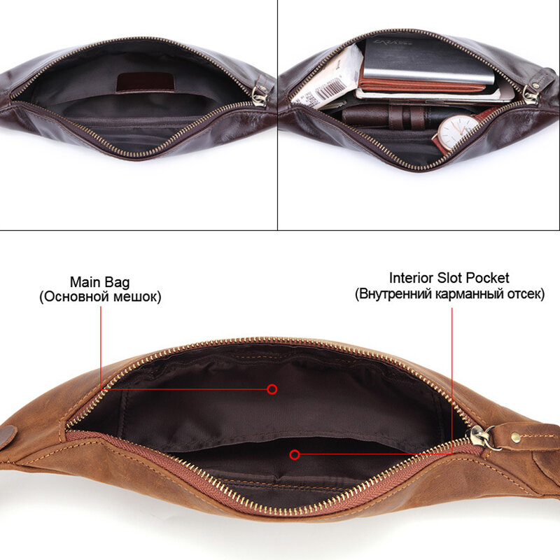 FACTOO Men's Waist Bag Shoulder Diagonal Bag Sports Small Bag Leather Zipper Wallet Casual   Retro Large Capacity Four Seasons