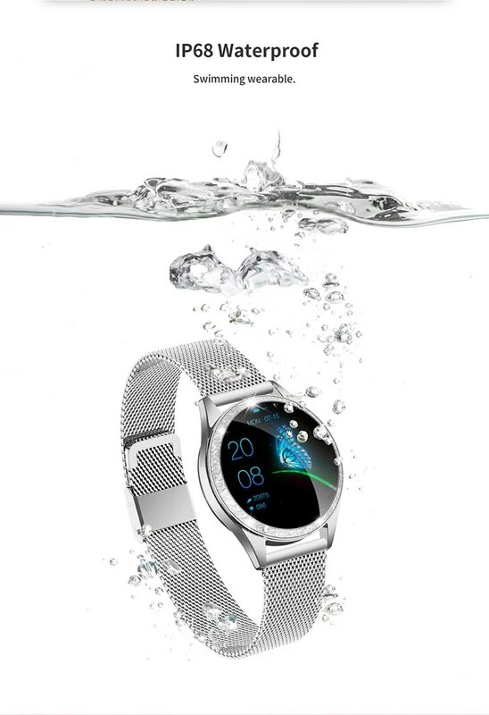 Reloj inteligente KW20 para mujer, pulsera bonita resistente al agua con control del ritmo cardíaco y del sueño, compatible con IOS y Android