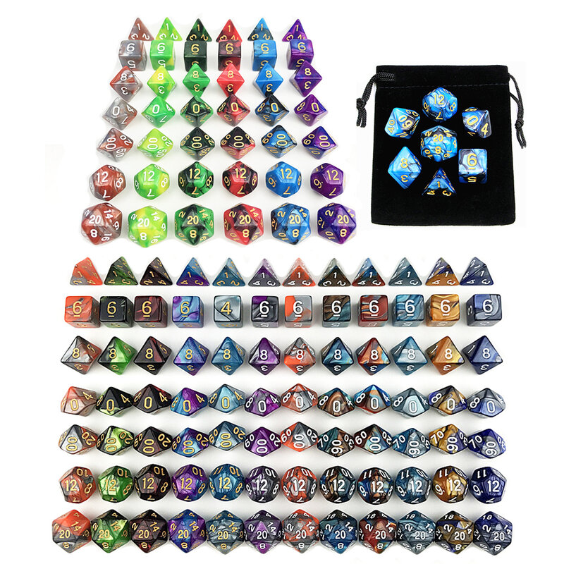 7 pces polyhedral dados de 2 cores com saco efeito nebulosa poker dnd d4, d6,d8,d10,d %,d12,d20 jogo de rpg