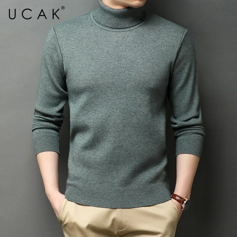 UCAK-Jersey informal de cuello alto para hombre, ropa de calle de Color sólido, jersey de otoño e invierno, U1327, novedad