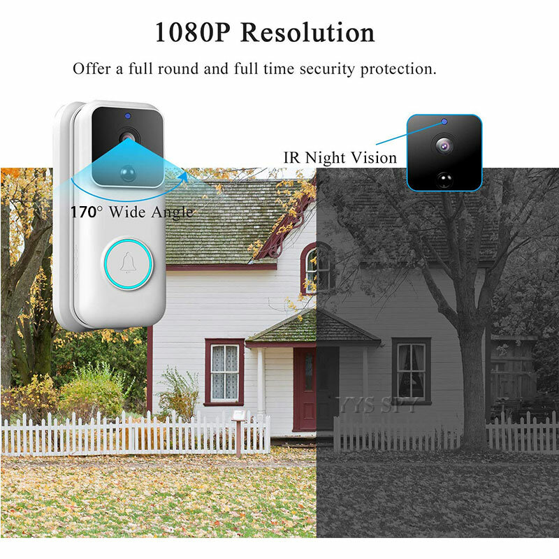 Беспроводной дверной звонок с Wi-Fi, 1080P, двусторонний аудиовыход с пультом дистанционного управления для умного дома, цифровой дверной глазо...