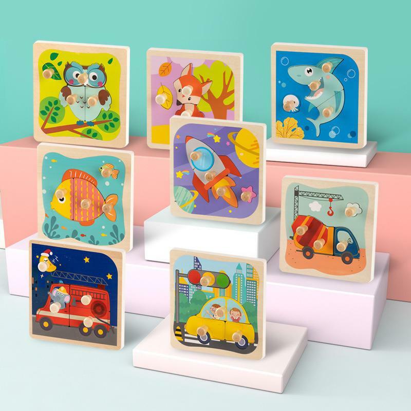 Children Education Toys Wooden Cartoon Puzzle Animal Car Jigsaw Set Kids Early Learning Toys Intellectual Game Gifts for Baby