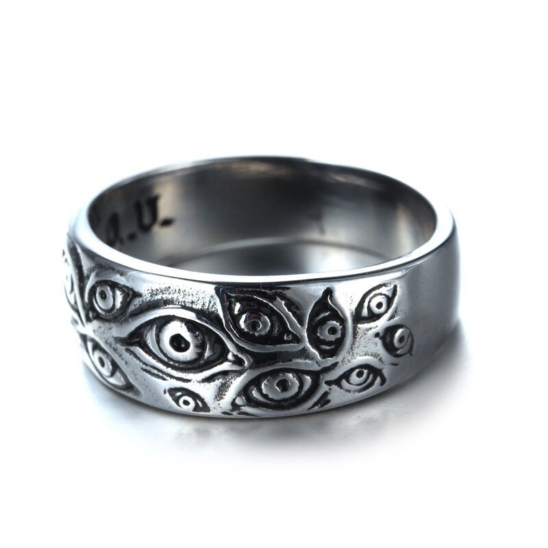 Vintage punk esculpida olhos dos homens anel de dedo jóias hip hop rock cultura anel unissex feminino masculino festa metal anéis acessórios
