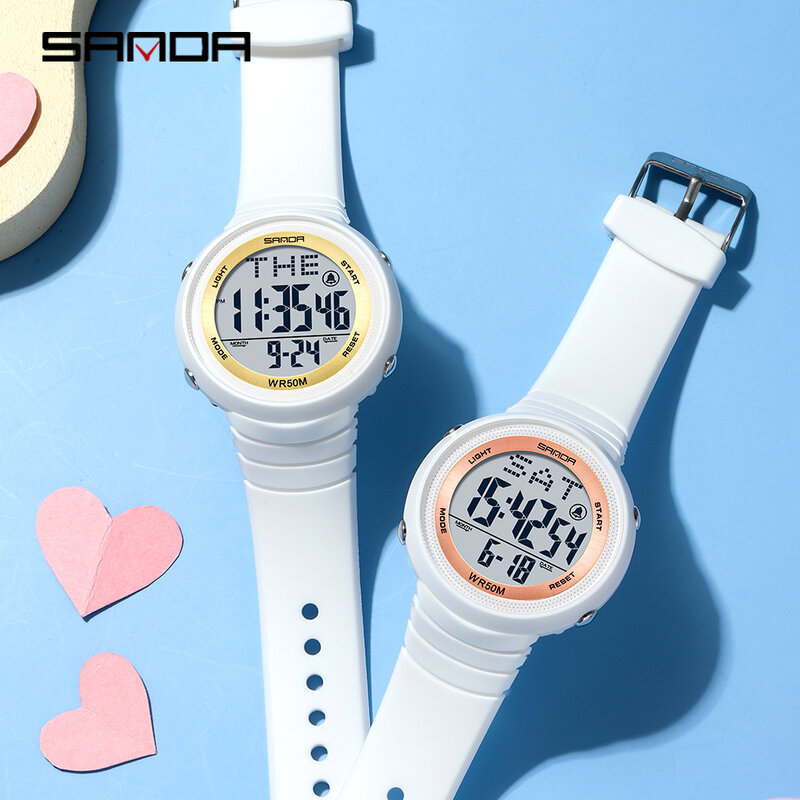 Relógio digital impermeável feminino, relógios esportivos de moda feminina, branco, 5bar, relógio de pulso casual feminino, novo