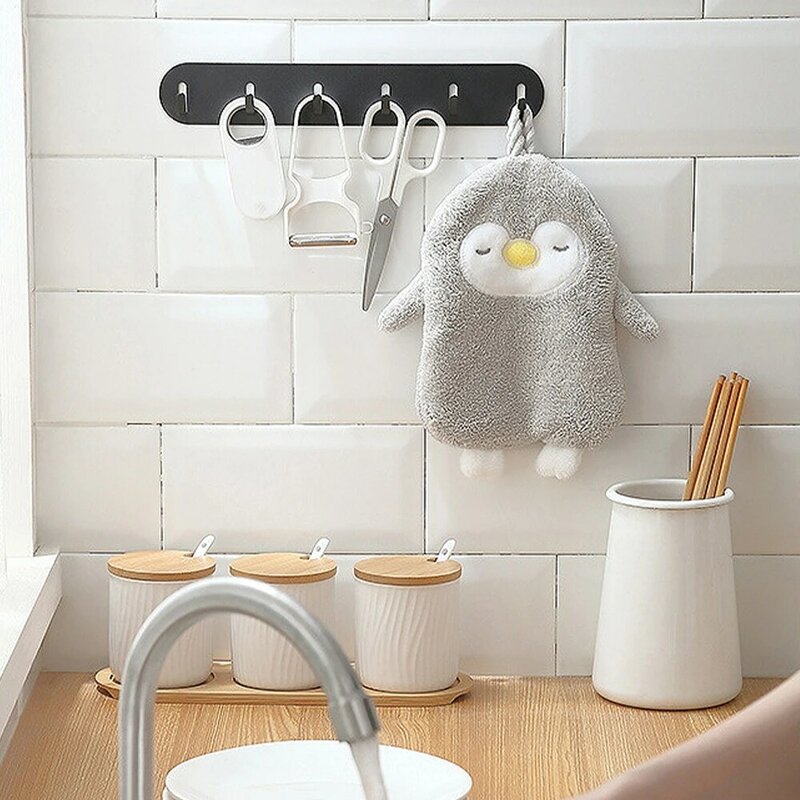6-Hooks Punch-Free Wall Hanging Hook Rack Towel Hooks Holder Storage Hanger Kitchen Organizer Bathroom Kitchen Accessories