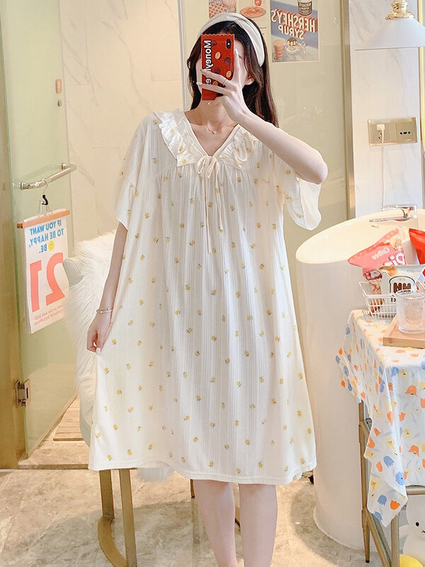 2021 novo estilo pijama feminino verão fino puro algodão adorável princesa estilo doce estudante camisola tendência de verão coreano