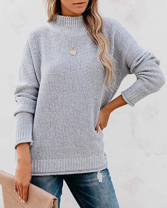 OlfrSaodimallsugf женские свитера оверсайз с высоким воротником свободные повседневные пуловеры с длинным рукавом