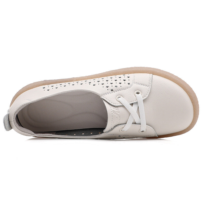 أحذية نسائية صيفية مصنوعة من الجلد الطبيعي أحذية مسطحة ذات نفث عتيق أحذية مريحة مبركن مجوفة قابلة للتنفس للأمهات 41