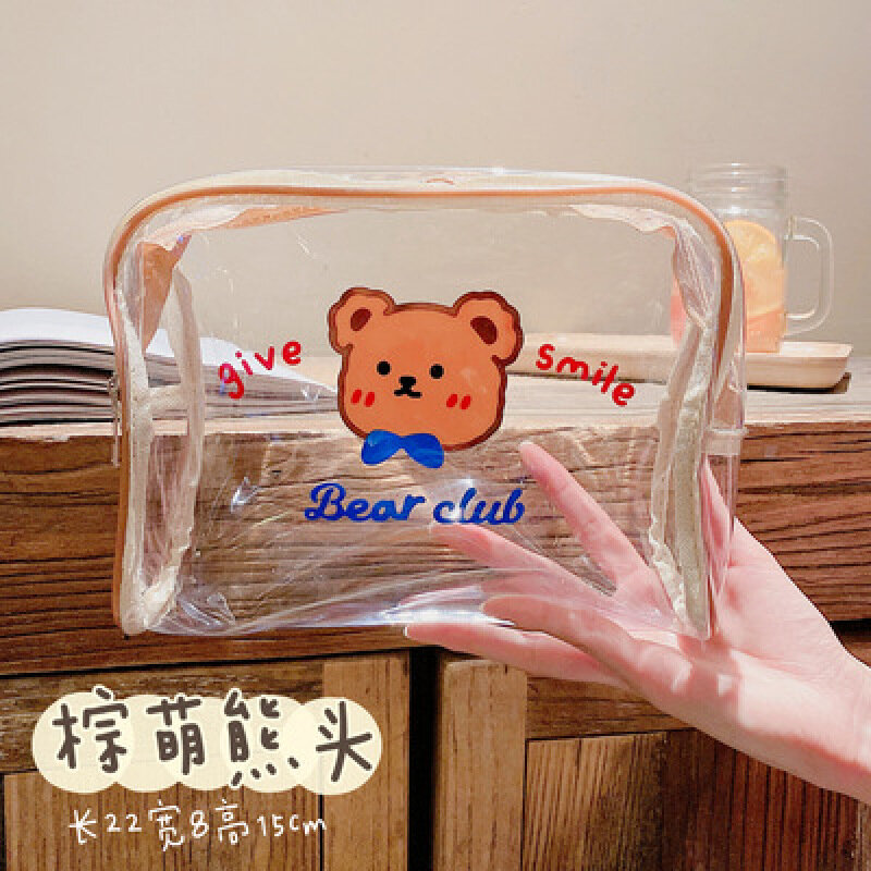 لطيف الدب الصغير حقيبة مستحضرات التجميل الإناث 2022 قدرة عالية شفافة اليابانية تخزين المحمولة غسل العمل